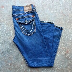 True Religion Geno Super T Relaxed Slim Jeans Indigo Aged Thick Stitch Mens 36
